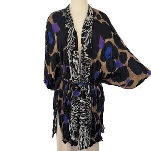 Alembika Amethyst Crinkle Kimono Jacket Black Multicolor XL